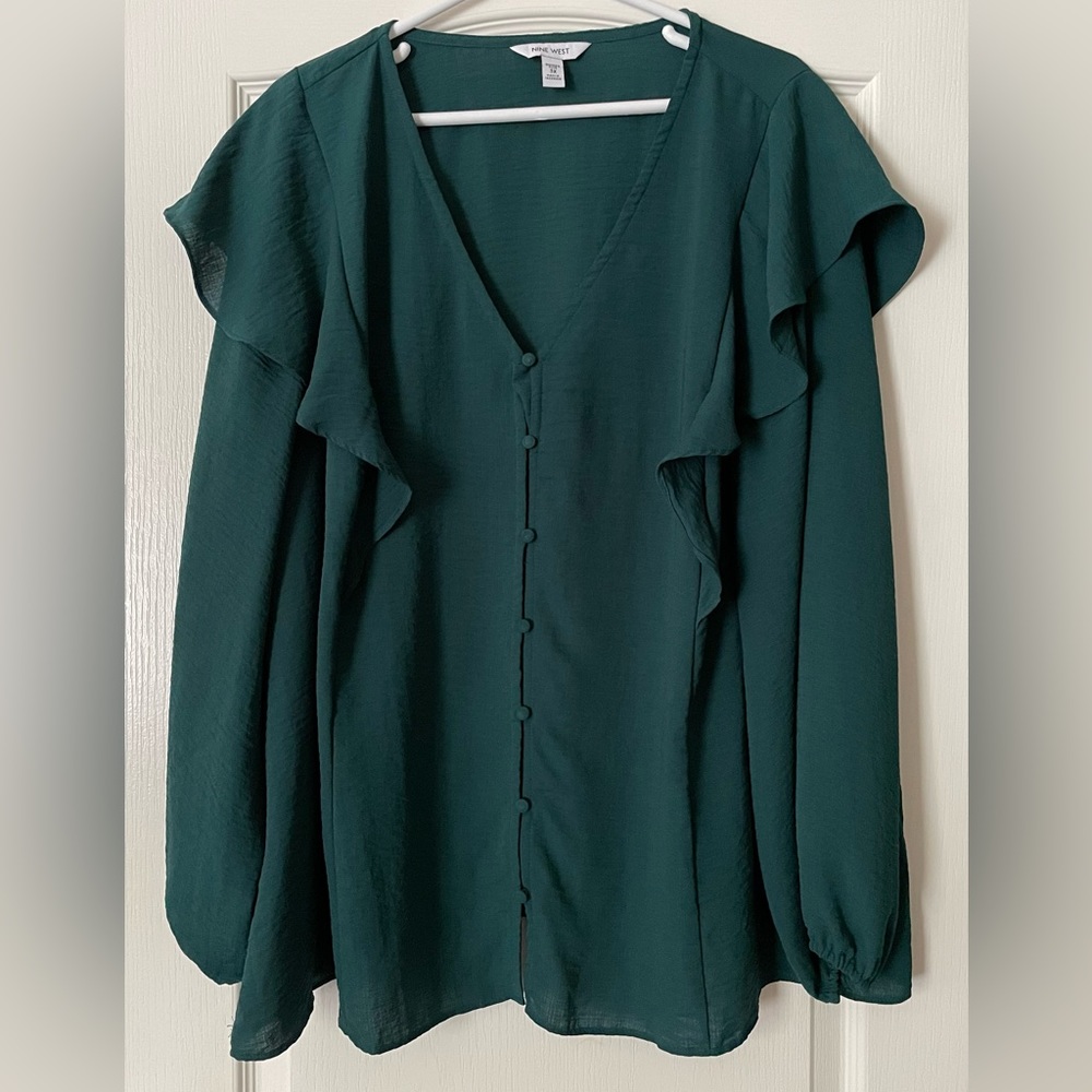 Nine West Long Sleeve Ruffle Blouse